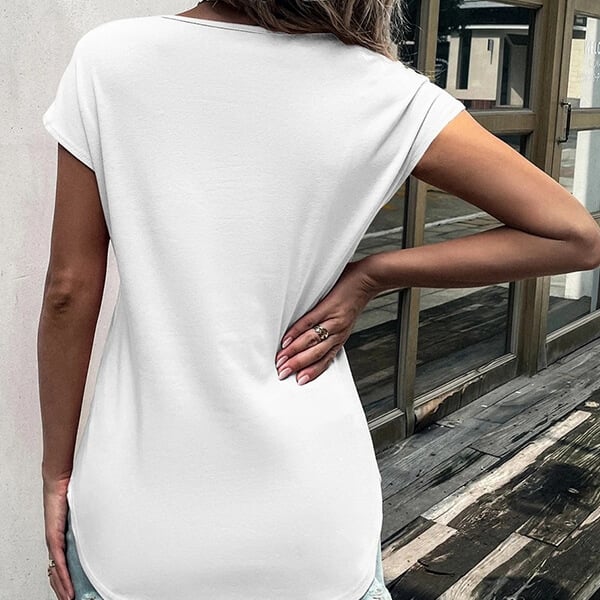 Rundhalsad t-shirt med halv dragkedja och spetsdetaljer på ärmarna