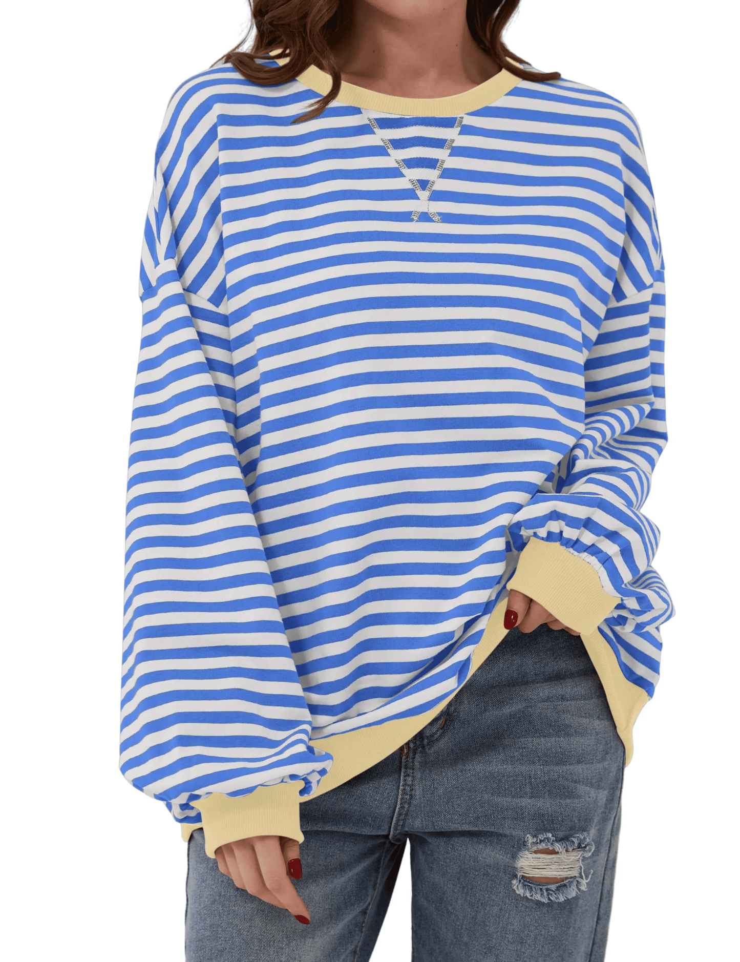 RANDIG LÅNGÄRMAD PULLOVER I OVERSIZED-MODELL FÖR KVINNOR