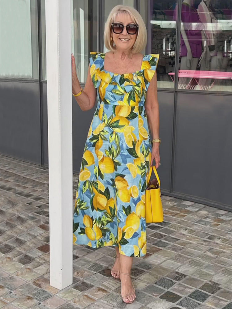 đOversized lemon print tunic dress