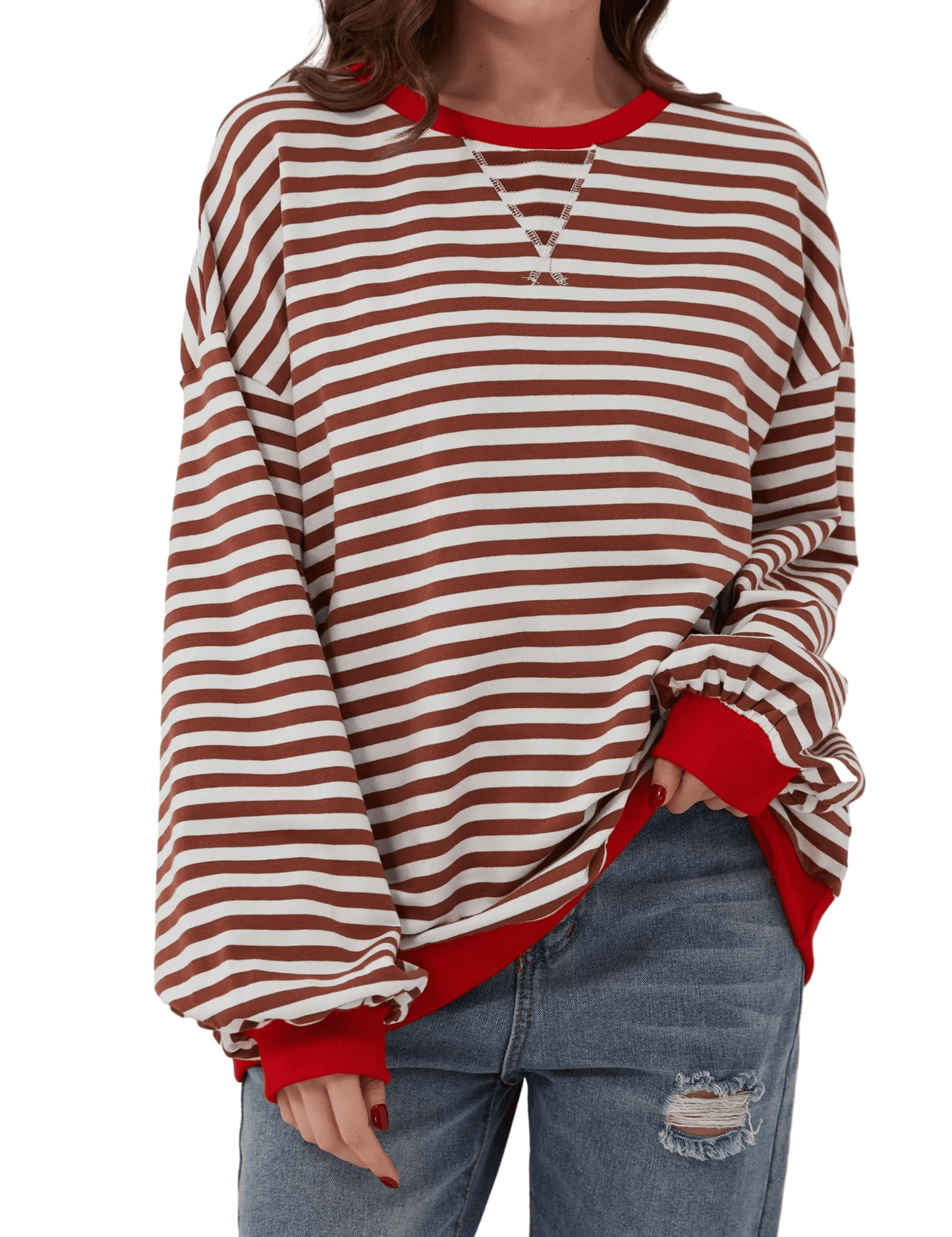 RANDIG LÅNGÄRMAD PULLOVER I OVERSIZED-MODELL FÖR KVINNOR