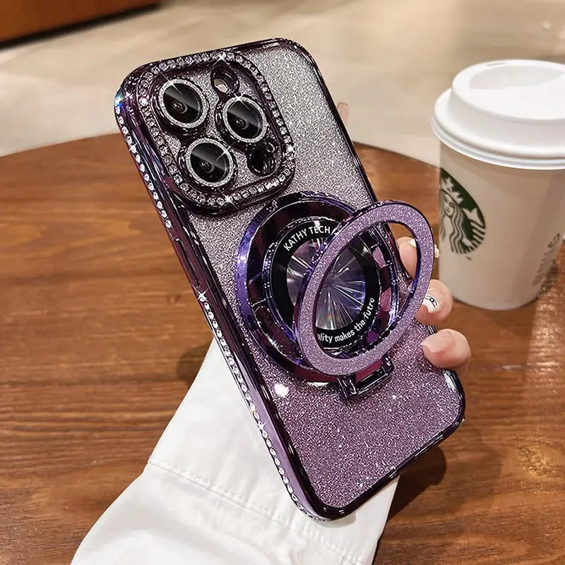Glittrande Rhinestones Magnetisk iPhone-fodral med Osynlig StĂ€llningđ„