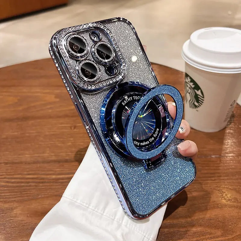 Glittrande Rhinestones Magnetisk iPhone-fodral med Osynlig StĂ€llningđ„