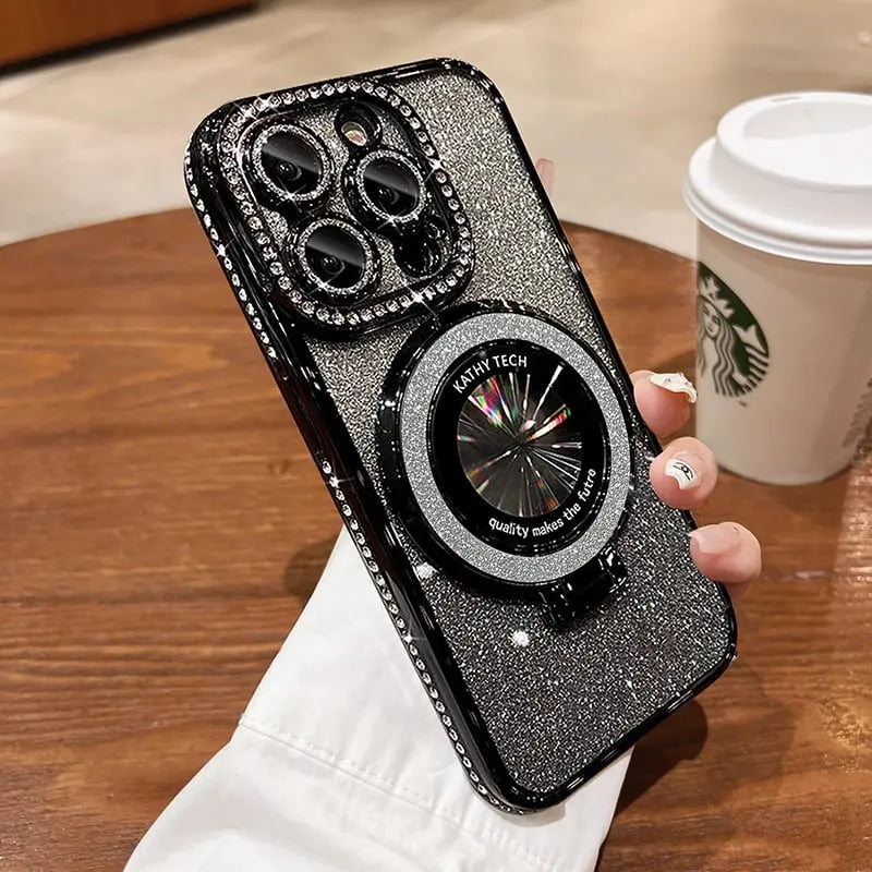 Glittrande Rhinestones Magnetisk iPhone-fodral med Osynlig StĂ€llningđ„