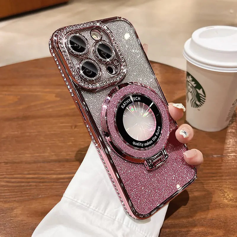Glittrande Rhinestones Magnetisk iPhone-fodral med Osynlig StĂ€llningđ„
