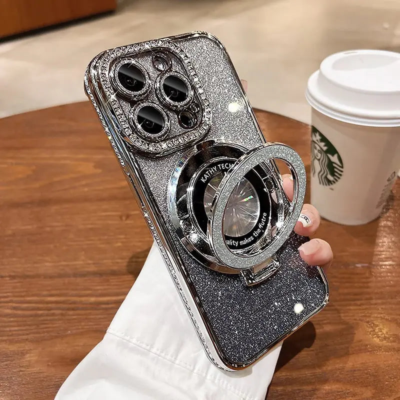 Glittrande Rhinestones Magnetisk iPhone-fodral med Osynlig StĂ€llningđ„