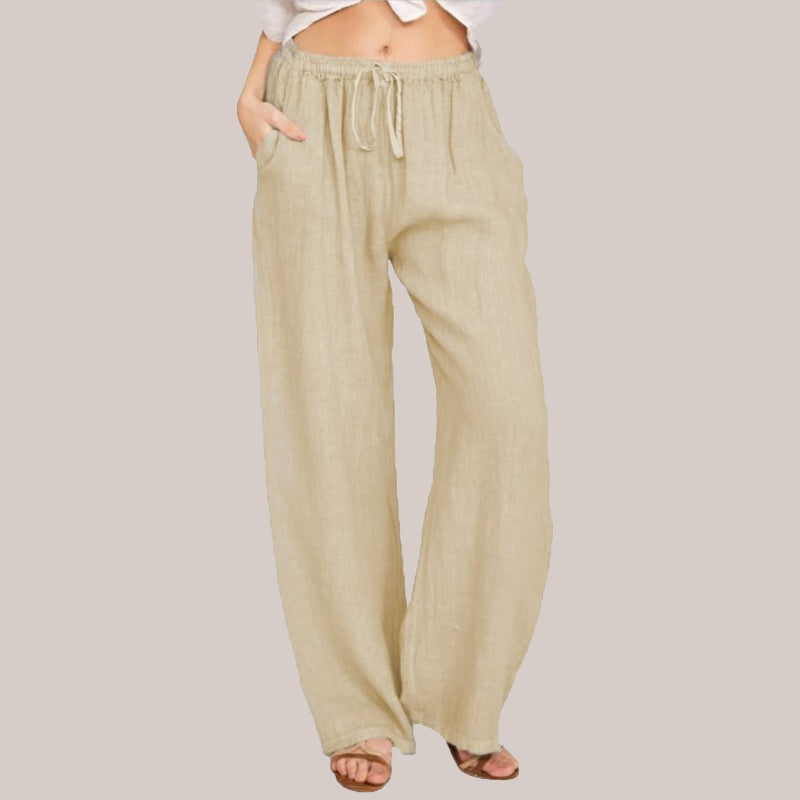 đ„ Plus Size Dambyxor i enfĂ€rgad sommarbyxa med vida ben