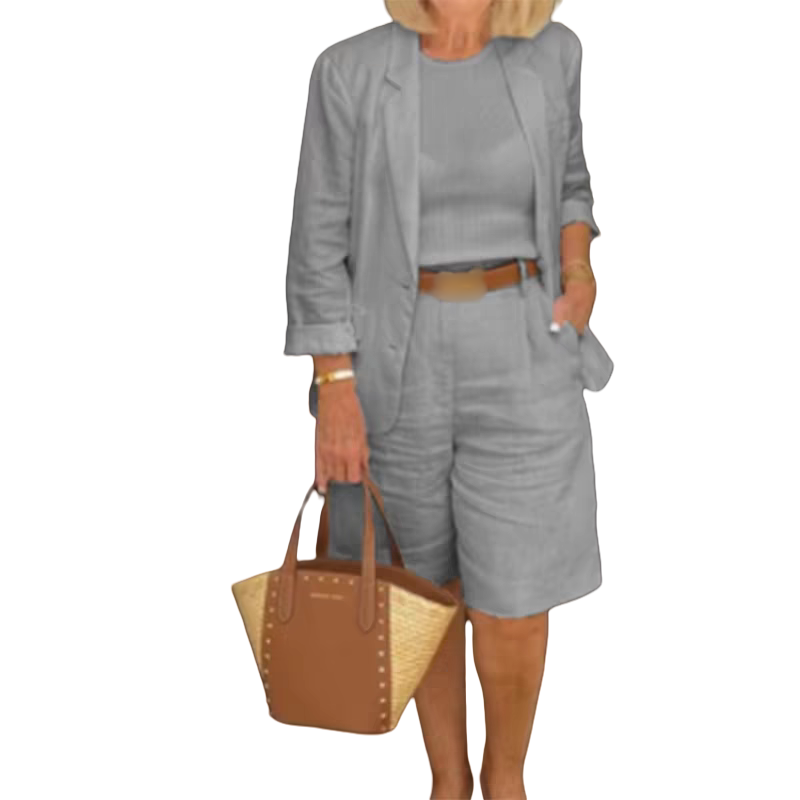 đElegant linne shorts och blazer set för kvinnor