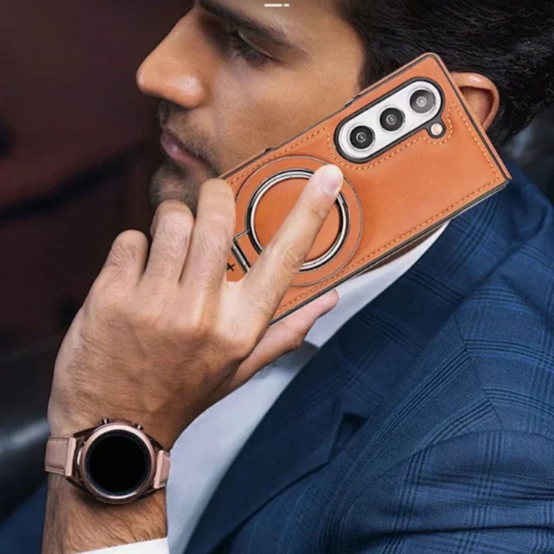 Högkvalitativ magnetisk mobilskal i PU-läder med stativ för Samsung Fold 3/4/5/6