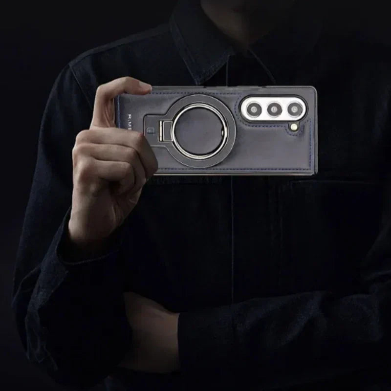 Högkvalitativ magnetisk mobilskal i PU-läder med stativ för Samsung Fold 3/4/5/6