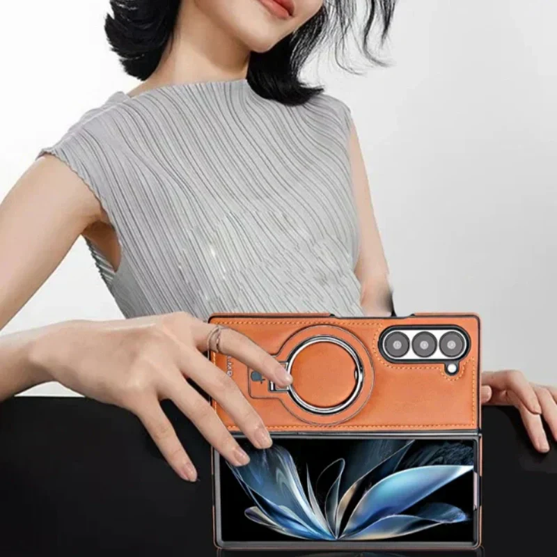 Högkvalitativ magnetisk mobilskal i PU-läder med stativ för Samsung Fold 3/4/5/6