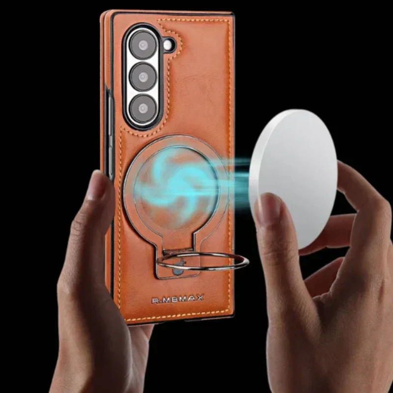 Högkvalitativ magnetisk mobilskal i PU-läder med stativ för Samsung Fold 3/4/5/6