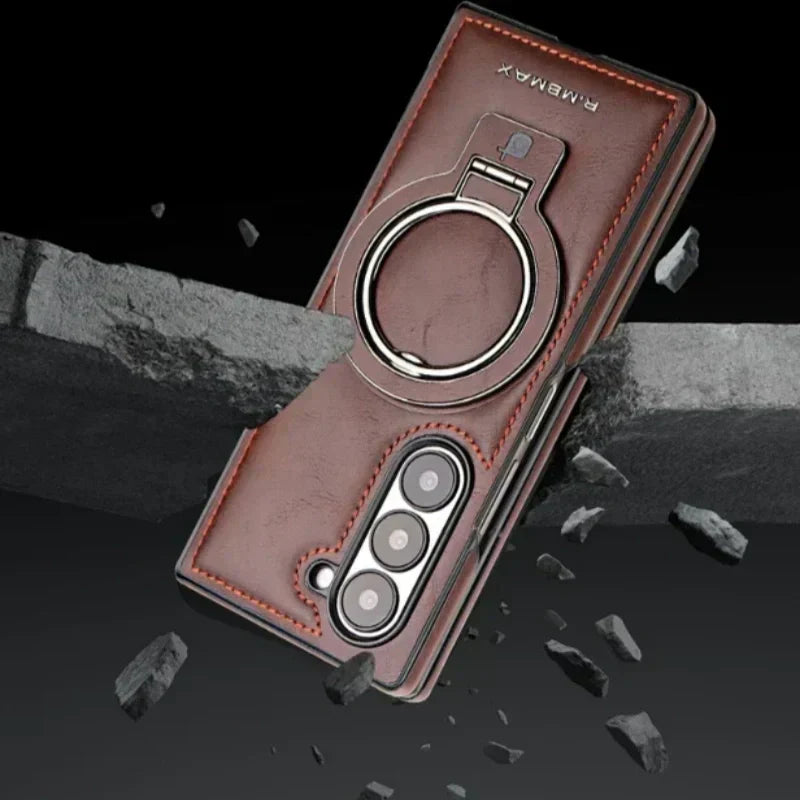Högkvalitativ magnetisk mobilskal i PU-läder med stativ för Samsung Fold 3/4/5/6