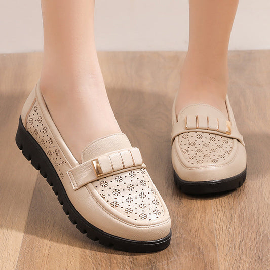 Zapatos de cuero transpirables sin cordones con suela suave para mujer.
