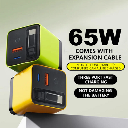 ⚡🔌 Cargador de Pared 65W con Cable USB-C Retráctil 80cm – Carga Ultra Rápida sin Cables Enredados 🚀📱