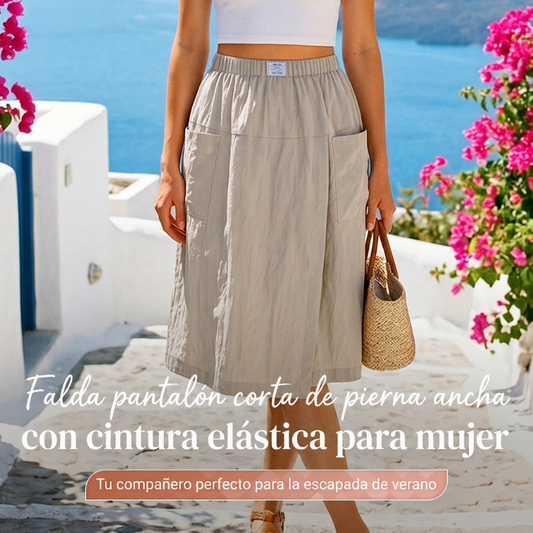Falda-pantalón cruzada informal de cintura elástica para mujer