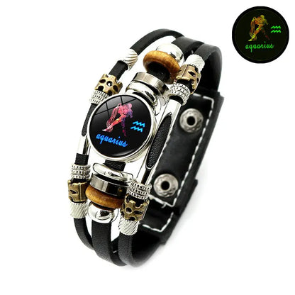 🌌✨ Pulsera Zodiacal que Brilla en la Oscuridad – 12 Signos, Cuero Premium y Estilo Único para Hombre y Mujer 💫💕