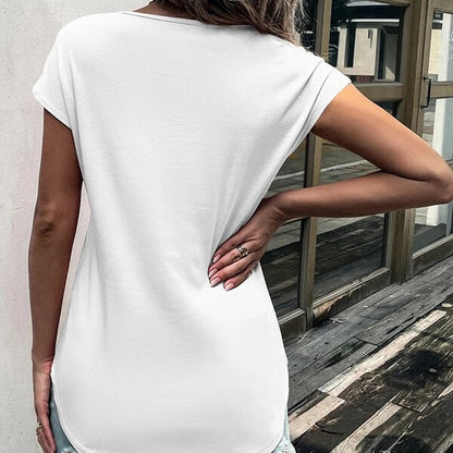 Rundhalsad t-shirt med halv dragkedja och spetsdetaljer på ärmarna