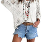 🔥Oferta especial: Blusas de punto estilo boho para mujer con cuello en V y diseño calado.