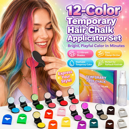 🔥 ¡Último día: 50% DE DESCUENTO! 🌈 Set de tizas temporales para el cabello en 12 colores con aplicadores