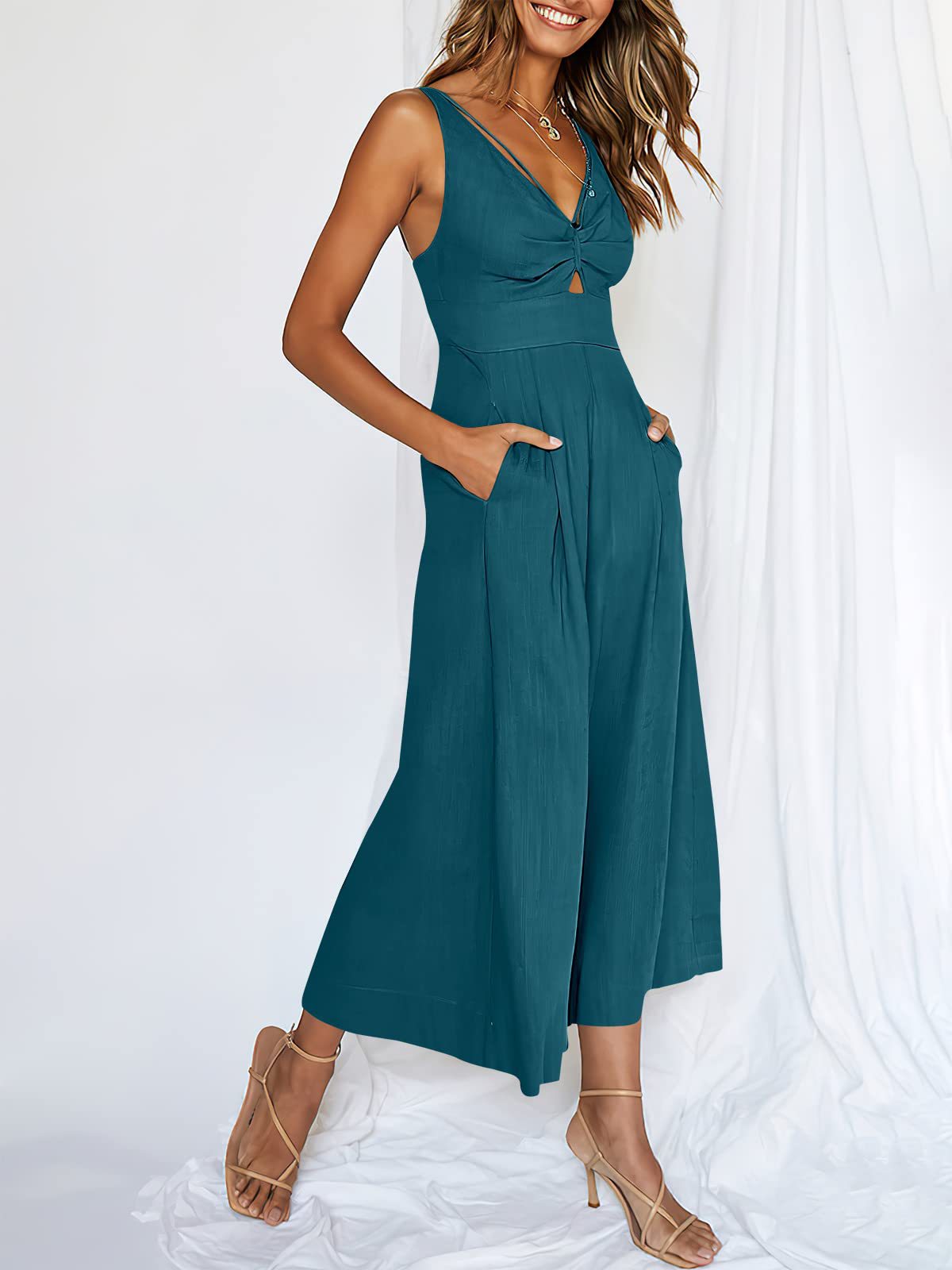 2024 Nya V-ringade jumpsuits med vida ben för sommaren
