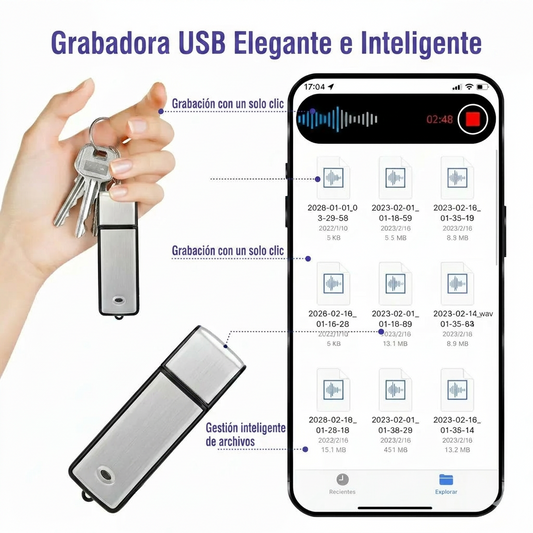 🎙️💾 USB Grabadora de Voz 2 en 1 – Activación por Voz, Reducción de Ruido Inteligente y Archivos a Salvo 🔒⚡