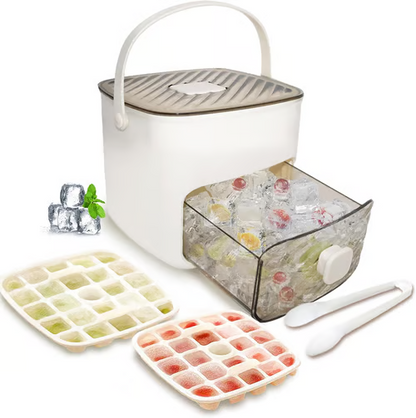 🔥Oferta de verano 50 % de descuento🧊 Fabricador de hielo portátil con tapa y caja de almacenamiento (48 cubos)