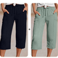 Pantalones cortos plisados de algodón y lino de color liso para mujer