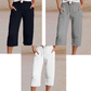 Pantalones cortos plisados de algodón y lino de color liso para mujer