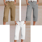 Pantalones cortos plisados de algodón y lino de color liso para mujer
