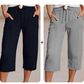 Pantalones cortos plisados de algodón y lino de color liso para mujer