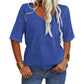 Camiseta de Cuello en V de Color Liso para Mujer