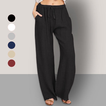 🔥 Plus Size Dambyxor i enfärgad sommarbyxa med vida ben