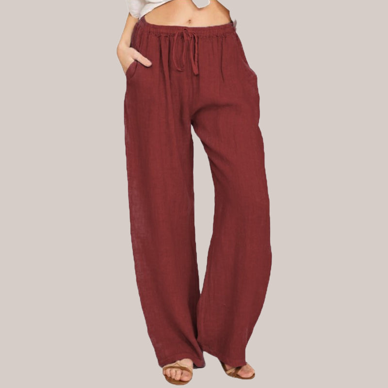 🔥 Plus Size Dambyxor i enfärgad sommarbyxa med vida ben