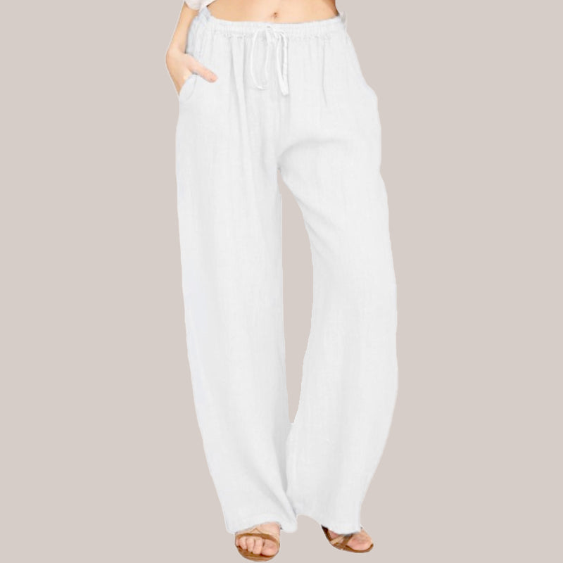 🔥 Plus Size Dambyxor i enfärgad sommarbyxa med vida ben