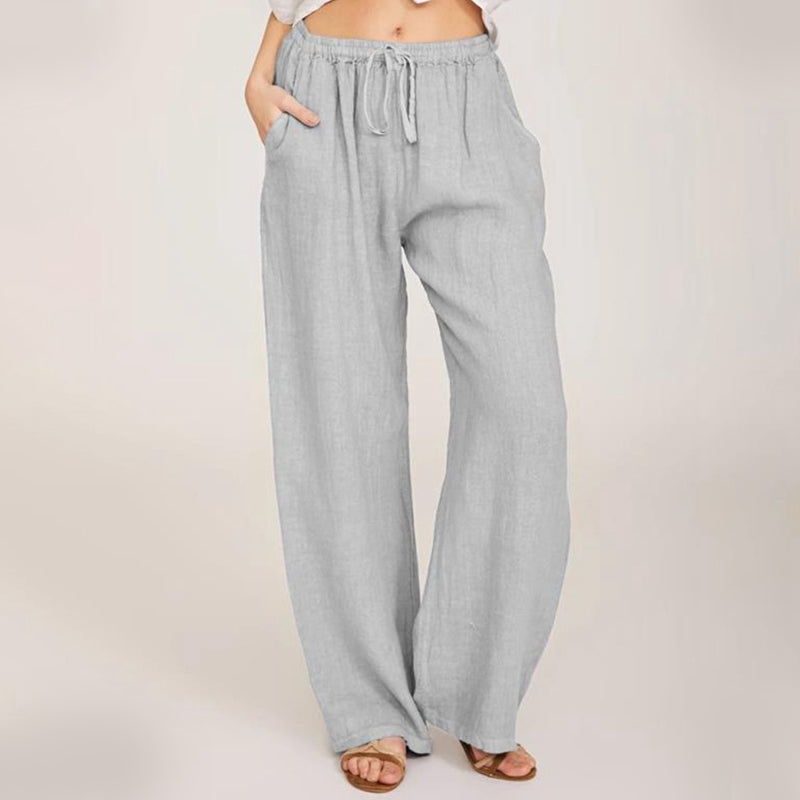 🔥 Plus Size Dambyxor i enfärgad sommarbyxa med vida ben