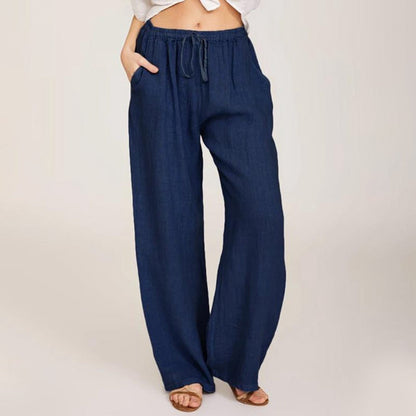 🔥 Plus Size Dambyxor i enfärgad sommarbyxa med vida ben