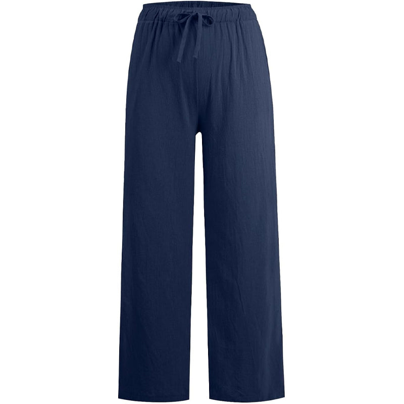 🔥 Plus Size Dambyxor i enfärgad sommarbyxa med vida ben