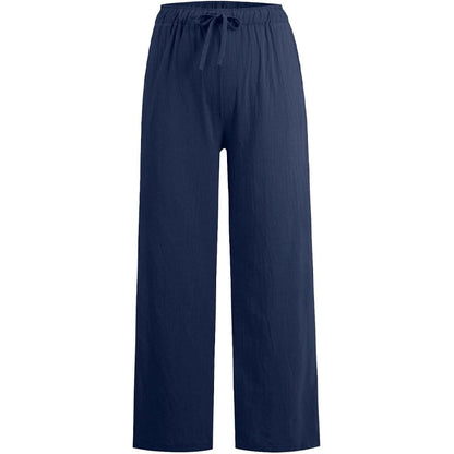 🔥 Plus Size Dambyxor i enfärgad sommarbyxa med vida ben