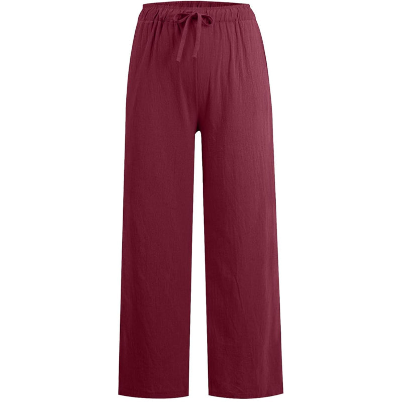 🔥 Plus Size Dambyxor i enfärgad sommarbyxa med vida ben