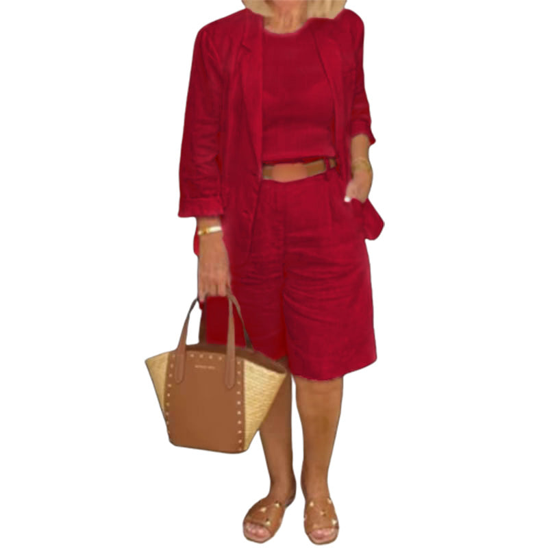 💕Elegant linne shorts och blazer set för kvinnor