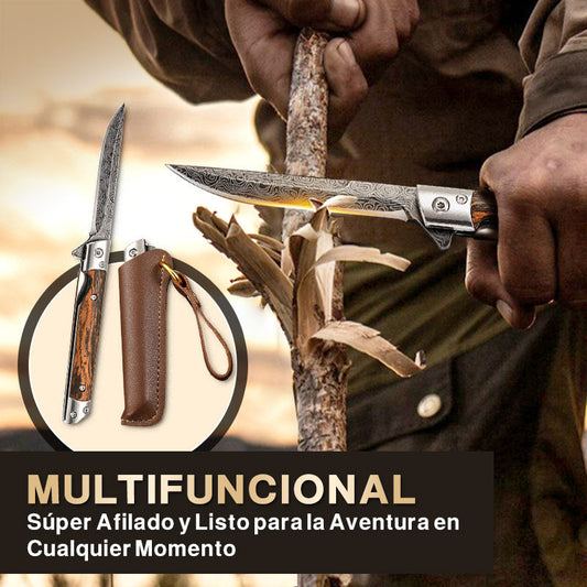 🔥🗡️Cuchillo plegable con mango de madera para trabajo, senderismo y acampada.⛺