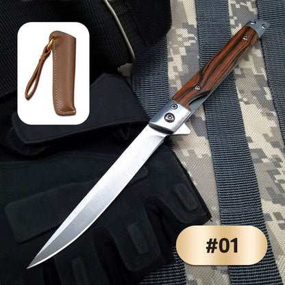 🔥🗡️Cuchillo plegable con mango de madera para trabajo, senderismo y acampada.⛺