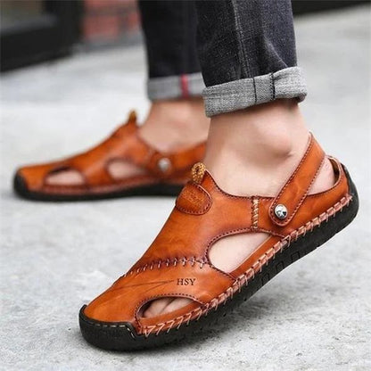 Sandalias de exterior transpirables de piel suave para hombre, talla grande