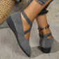 🌹Elegantes zapatos de cuña baja con correa elástica de color sólid
