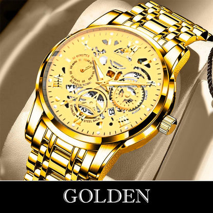 Reloj mecánico automático esqueletizado romano impermeable para hombre