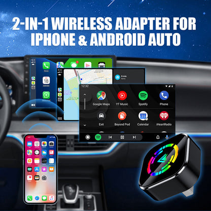 ⏰✨¡LIMITADO! 50% DE DESCUENTO✨⏰ Adaptador inalámbrico 2 en 1 para coches – Compatible con iPhone y Android