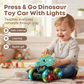 🦖🚗 Coche Dinosaurio Press & Go con Luces – Sin Pilas Complicadas, Presiona y Sale Disparado con Brillos y Rugidos Divertidos ✨🎮