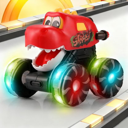 🦖🚗 Coche Dinosaurio Press & Go con Luces – Sin Pilas Complicadas, Presiona y Sale Disparado con Brillos y Rugidos Divertidos ✨🎮