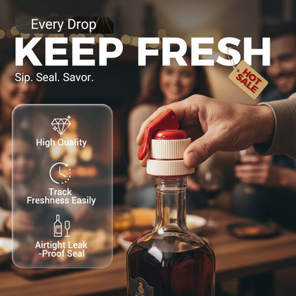🍷 ¡50% DE DESCUENTO! ✨ TAPÓN DE VINO A PRESIÓN – Sellado hermético con indicador de fecha, fácil de usar y quitar, mantiene el vino fresco durante días, ideal para el hogar y como regalo 🗓️🎁