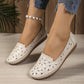 Mocasines Bajos de Mujer con Perforaciones y Motivo Floral